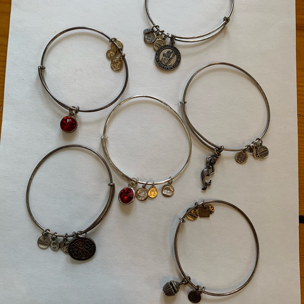 6 silver Alex & Ani bracelets